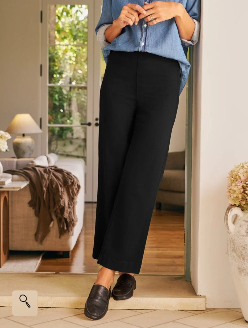 Frank & Eileen Westport Illusion Wide Leg Pull-On Jeans 4 Black Quiet Luxury